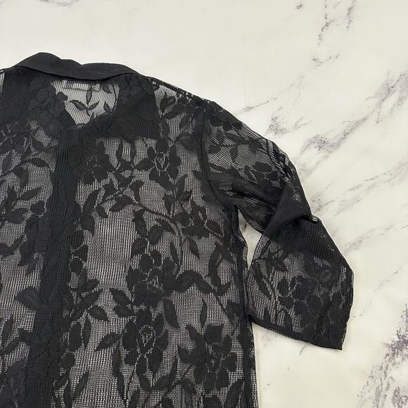 Fashion Bug Womens Vintage Y2k Lace Top Size L Black Sheer Floral Button Up - Picture 9 of 11